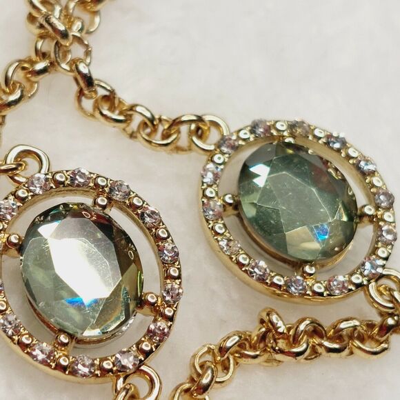 Rhinestone Station Necklace Gold Tone Modern Modest - Picture 7 of 9